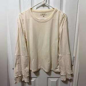 Madewell bell sleeve neutral top with 70s flare